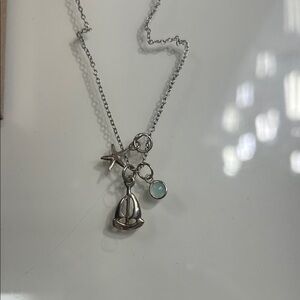 U. N. I.  Blue Onyx and Sterling, Silver - sailboat and starfish necklace.  NIB